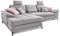 Cavadore L-Form-Sofa Castiel mit Federkern / Großes Schlafsofa mit Bettfunktion, Sitztiefenverstellung, Kopfstützen und XL-Longchair / 312 x 114 x 173 / Webstoff, Hellgrau