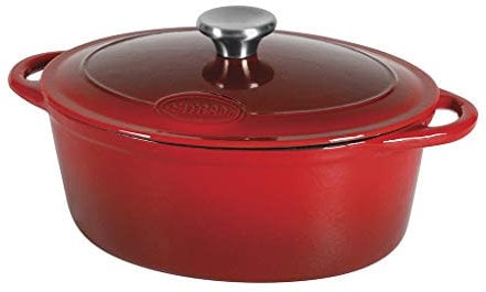 SITRAM 711066, Cocotte TRADIFONTE ovale en fonte d'acier émaillée, intérieur noir extérieur rouge, tous feux y compris l'induction, 9 liters