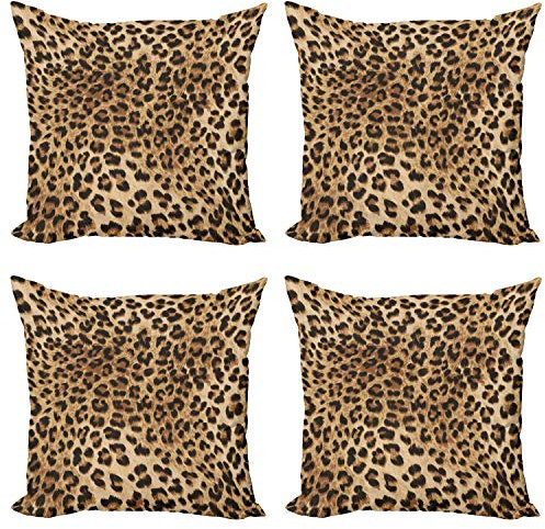 ABAKUHAUS Leopard-Druck Dekokissen Kissenbezug 4er Pack, Wildtierhaut, Modern Accent Doppelseitiger Digitaldruck, 50 x 50 cm, Pale Braun Schwarz