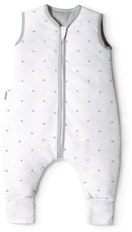 Ehrenkind® Baby Sommerschlafsack mit Füßen 1.0 TOG aus weicher OEKO-TEX zertifizierter Bio-Baumwolle | Sommer Schlafsack | Baby Schlafsack Gr. 80 Weiß mit grauen Sternen | 1 Tog