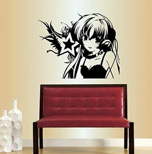 HUJL Wandtattoo Vinyl Wandtattoos Anime Manga Mädchen Kopfhörer und Sterne jeder Raumkunst Aufkleber