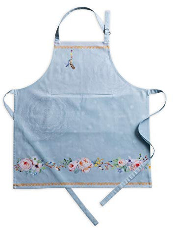 Maison d'Hermine Ibiza 100% Cotton 1-Piece Kitchen Apron with Adjustable Neck and Hidden Center Pocket with Long Ties for Women | Men | Chef | Home | Spring/Summer (Blue, 70cm x 85cm)