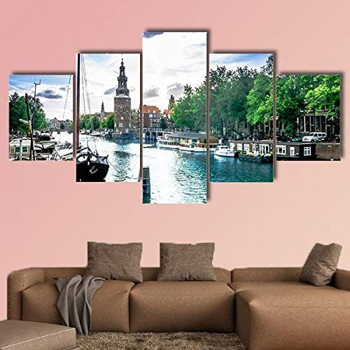 Leinwanddrucke fertig zum Aufhängen Kanal Traditionelle Gebäude Amsterdam Leinwandbilder Leinwand Drucke Wohnzimmer Wanddekoration Kunstwerk Dekoration