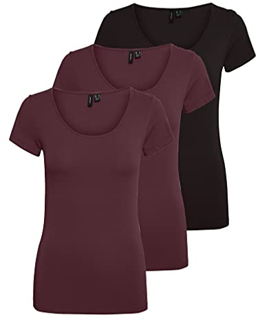 VERO MODA Vmmaxi My SS Noos Women’s Soft Scoop Neck T-Shirt, Multicoloured (2 x Port Royale / 1 x Black), M