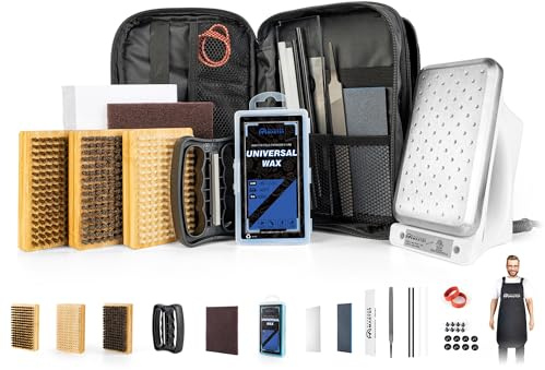 OutdoorMaster Ski Snowboard Tuning and Waxing Kit with Waxing Iron,Universal Wax,Edge Tuner,Brush,Wax Scraper,Ptex,Fixer Screw,Rubber Band (Black, M-Standard)
