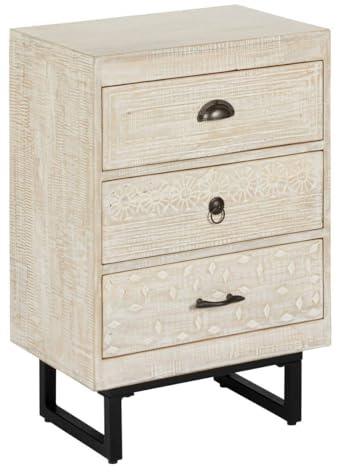 Atmosphera - Nachttisch Ajay - gebleichtes Holz - geschnitzter Mangobaum - Beige