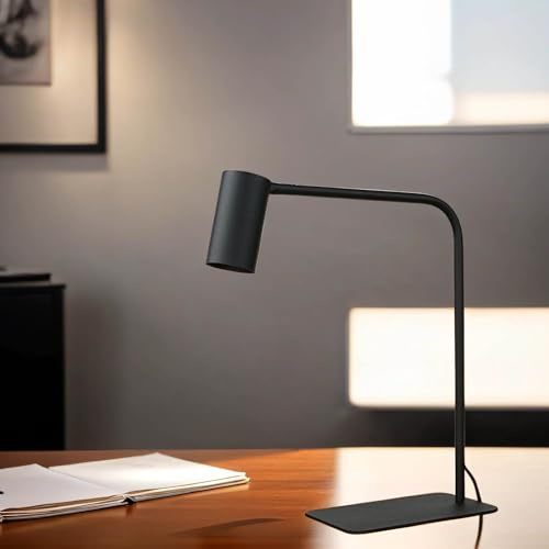 Licht-Erlebnisse Schreibtischlampe Schwarz, Tischleuchte mit Kabel, Leselampe Nachttisch, H:40 cm, GU10, schwenkbar, Schreibtisch, Nachtschrank, Tischleuchte