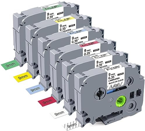 Kompatibel mit Brother P-Touch Bänder 9mm x 8m TZe-221 TZe-121 TZe-421 TZe-521 TZe-621 TZe-721 TZe P Touch Schriftband für Brother Beschriftungsgerät Ptouch PH-H105 H110R D400 P700