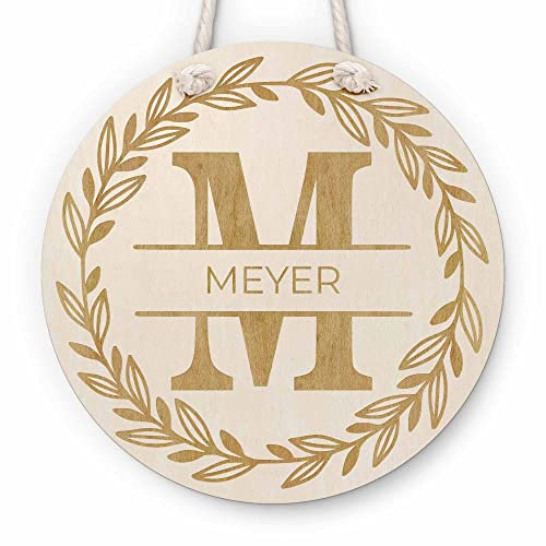 Personalisierbares Haustür Namensschild aus Holz - Ornament Alphabet mit Familiennamen oder Wunschtext | Schilder selbst gestalten - alle Buchstaben verfügbar