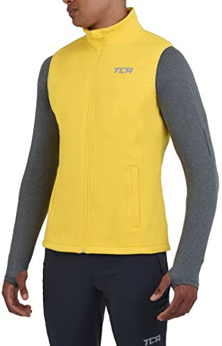 TCA Herren Flyweight winddichte Lauf- und Fahrradweste mit Reißverschlusstaschen - Gelb, XL