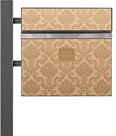 banjado® Standbriefkasten Anthrazit mit Namensschild Geigetapete & Zeitungsfach/Briefkasten mit Standfuß in Anthrazit/Postkasten A4 Einwurf inkl. Montagematerial & 2 Schlüsseln
