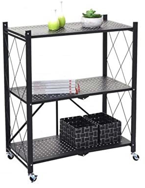 PROREGAL KLAP klappbares Regal mit Rollen | 3 Böden/Fächer | Schwarz | Belastbarkeit 150kg | HxBxT 87x72x34cm | Lagerregal Metallregal Klappregal