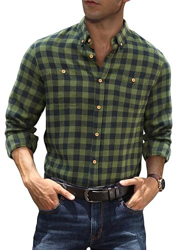 Meilicloth Flanellhemd Herren Kariertes Hemd Trachtenhemd Freizeithemden Karohemd Langarm Oktoberfest Hemd Langarmhemd Holzfällerhemd Männer Shirt Arbeitshemd Regular Fit Grün XL