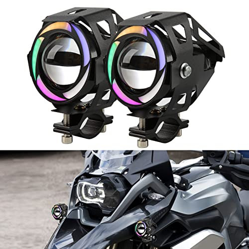 DREAMIZER Motorrad Frontscheinwerfer, Scheinwerfer DRL Mit Angel Eyes Licht, 12V 24V Nebelscheinwerfer Kompatibel Mit R1200GS 1200XRT Touring ATV UTV, Hoch/Tief/Strobe 3 Lichtmodi