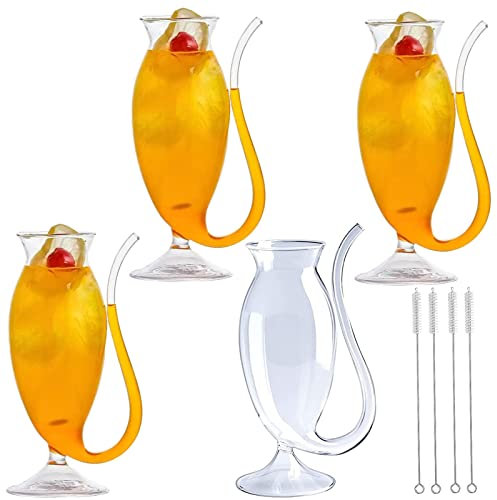 USEEKRIL Gift Set-Halloween Vampire Cocktail Wine Glasses 4PCS 12oz Port Sipping Sipper Cups Goblet Martini Glass with Built-in Straw for Cocktails Whiskey Juice Party Club Home Bar Glassware Barware