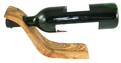 GREEN & STEEL origineller dekorativer Weinflaschenhalter aus Olivenholz (Welle)