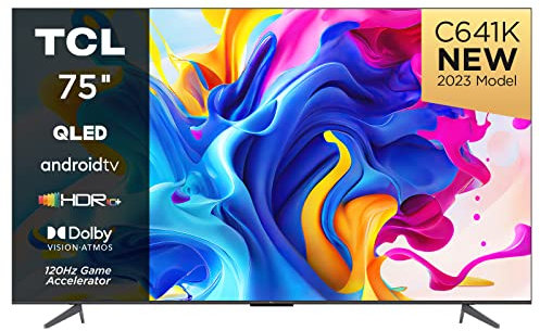 TCL 75C641K 75-inch QLED Television, 4K Ultra HD, Android Smart TV (Game master, Dolby Atmos, Freeview Play, Motion clarity, Hands-Free Voice Control, compatible with Google assistant & Alexa)