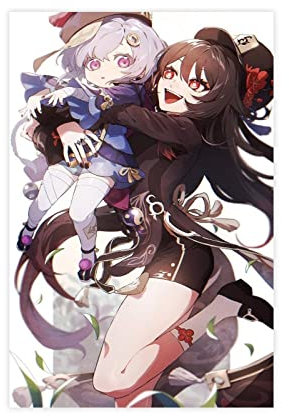 KOURT Genshin ImpactHu Tao QiQi Game Poster Leinwand Poster Wandkunst Dekor Druck Bild Gemälde für Wohnzimmer Schlafzimmer Dekoration Rahmen: 30 x 45 cm