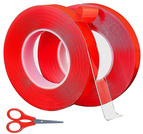 2 Rolle 20M Doppelseitiges Klebeband, 20m x 10mm Extra Starkes Montageband Wasserdichtes Montageklebeband Klebestreifen zur Befestigung im Außen- und Innenbereich für Wand, LED-Streifen, Auto, Wohn