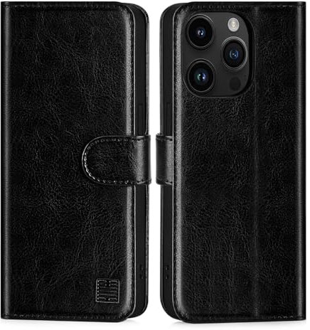 32nd Book Wallet PU Leather Case Cover for Apple iPhone 15 Pro (6.1), Flip Case With RFID Blocking Card Slots, Magnetic Closure and Built In Stand - Black
