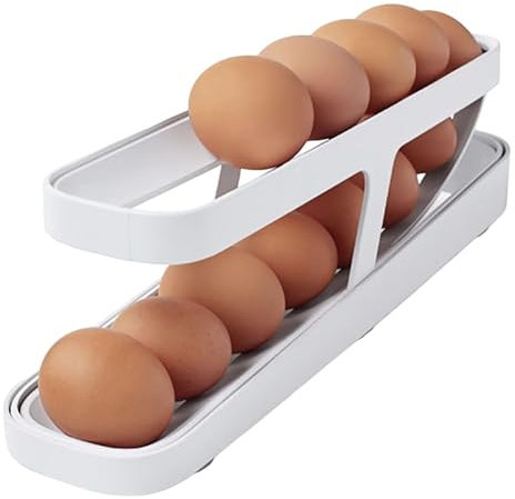 Soporte para huevos con ruedas para refrigerador, caja automática, contenedor de cocina, gadgets para el hogar, dispensador automático, bandeja de refrigerador, organizador automático, estante blanco,