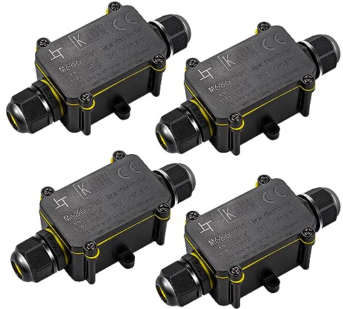 2-fach Kabel-Verbindungsbox inkl. Schnellverbinder IP68 2-Wege Abzweigdose Verbindungsdose Anschlussdose Stromverteiler Wasserdicht Klemmdose Außenverteilerdose für Kabeldurchmesser Ø4mm-12mm,4 Stück