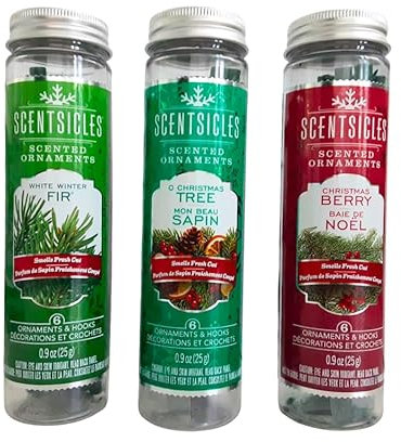 Scentsicles Holiday Bundle – Weiße Wintertanne, O Weihnachtsbaum und Weihnachtsbeere (3 Flaschen, 18 Ornamente)