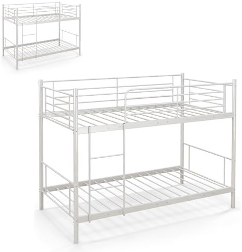 Multigot Bunk Bed, Metal Twin Sleeper Bed with Ladder & Safety Guardrails, Metal Slatted Single Bunk Bedstead for Adults Teenagers, No Box Spring Needed (White)