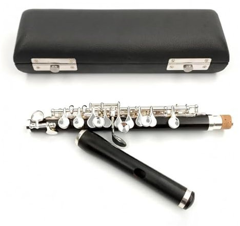 Holzkorpus, Versilberte Tasten, Piccoloflöte In C-Dur, Halbgroßes Flöteninstrument Mit Koffer Querflöte für Anfänger (Color : Black)