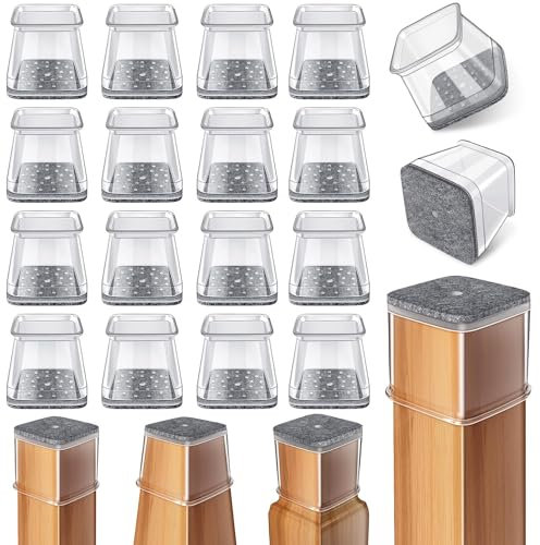 Stuhlbeinkappen Eckig,24 Stück Stuhlbeinschoner Silikon Transparent mit Filz, Filzgleiter für Stühle, Schutzkappen für Stuhlbeine für Hartholzböden(Fit:19-25mm)
