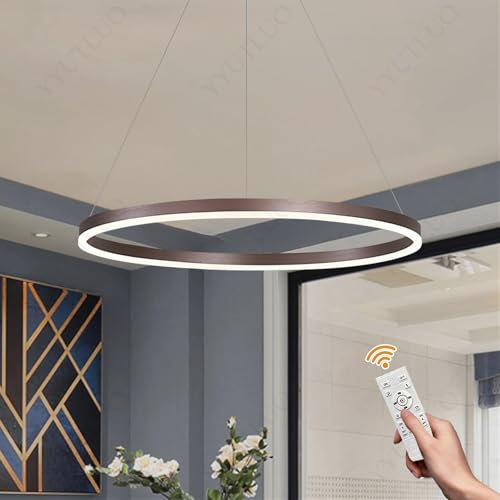 YYUTLUO Moderner DIY-Kreis-LED-Kronleuchter | 1 Braun Goldringe:40cm=23W | LED-Pendelleuchte aus Metall+Acryl |2,4 G Dimmbare Fernbedienung | Runde Decken-Hängelampe Wohnzimmer Schlafzimmer Esszimmer