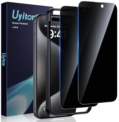 Uyiton Privacy Screen Protector for iPhone 15 Pro 6.1-Inch, Anti Spy Tempered Glass Film 9H Hardness HD Full Coverage Protection with Easy Installation Tool,2-pack