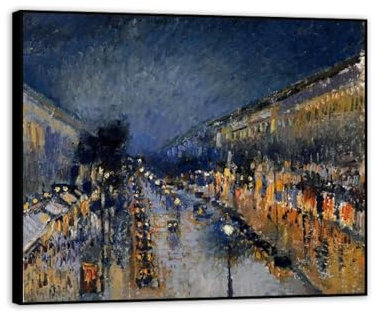 Nachteffekt von Camile Pisarro–Reproduktion Gemälde–Gerahmt,Bild auf Leinwand Vintage –berühmtes Kunstwerk-Poster für Wohnzimmerdekoration, 70 x 85 cm (27,6 x 33,4), schwarzer Rahmen