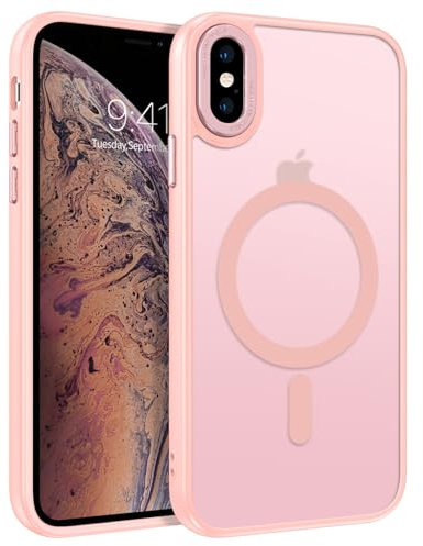 BENTOBEN Coque Magnétique pour iPhone X/Coque iPhone XS Étui de Bumper Protection Antichoc de Militaire,Dos Mat Grivé Translucide Anti Rayures Housse Ultra Fine iPhone X/XS 5.8 -Rose