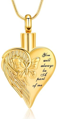 mingkejw Butterfly Heart Urn Necklace for Ashes Cremation Jewelry Stainless Steel Memorial Necklaces Ash Holder for Human Pets Keepsake Jewelry for Loved Ones with Fill Tool