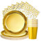 175 pieces Happy Birthday partygeschirr Set | kindergeburtstag Gold pappteller Geburtstag Partygeschirr Geschirrset, Tablecloth, Plates, Cups, Napkins,Party For Birthdays (25 Gästes)