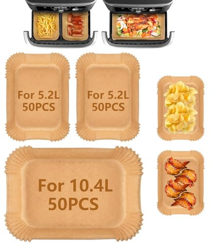 TNOMSNO Carta Forno per Friggitrice ad Aria, 150 Pezzi Fogli per Friggitrice ad Aria, Antiaderente Carta per Friggitrice ad Aria for Ninja Flex Drawer Dual Zone AF500EU 10,4L, DZ201EU,DZ401EU