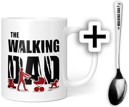 Idea regalo per papà, tazza con cucchiaio, per il papà, per la nascita, per la festa del papà, compleanno (Walking Dad + cucchiaio, 1 pezzo (confezione da 1)