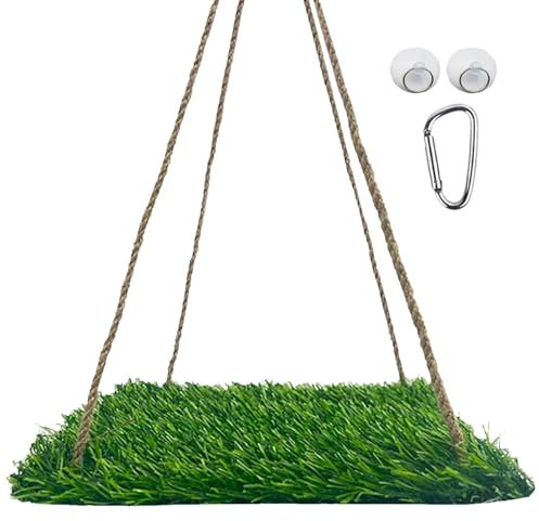 Vogelschaukel Matte - Vögel Gras Schaukel Spielzeug | PP Vogel Gras Matte Hängematte | Natürliches Kletterstange Vogelspielzeug mit Haken, Vogelgras Schaukel für Kakadu, Sittiche, Lovebird,