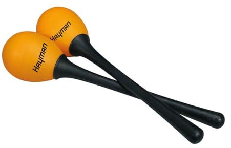 Shaker eggs, plastic, pair, with handle, orange, 40 grams