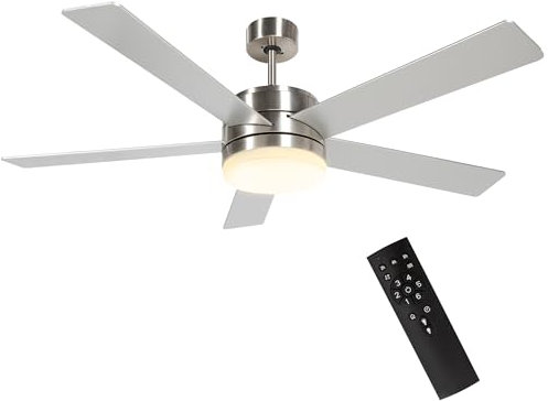 HOMCOM Ventilador de Techo con Luz LED 46W Ø132 cm Ventilador de Techo Silencioso con Motor Reversible 5 Aspas Reversibles Mando a Distancia 6 Velocidades para Dormitorio Efecto 15~20 m² Haya