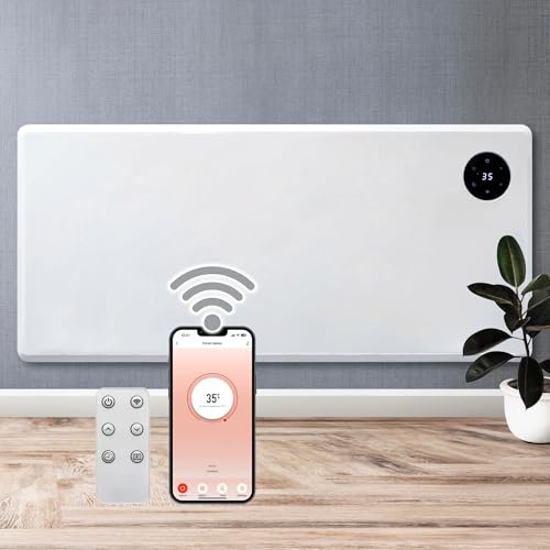 Purus 1800W White WIFI Smart App Control, Electric Radiator Heaters for Home, Bathroom Safe Electric Heater Setback Timer Lot 20 & Thermostat Control, Wall Mounted or Floor Standing with Controller