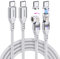 VAFOTON 240W USB C Magnetic Charging Cable (2Pack, 1m/1.8m), PD Fast Charge, Type C to C for Tablet/Laptop/MacBook (White)