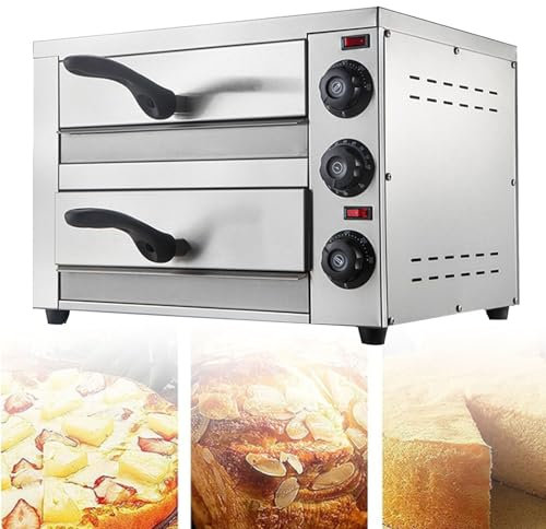 Horno de pizza de dos niveles, horno de pizza eléctrico comercial de 12/16 pulgadas para encimera, horno de pizza de acero inoxidable multiusos para interiores para uso en restaurantes, hogares,12in