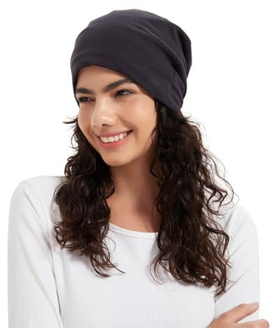 Radia Smart® EMF Protection Ultimate GOTS Slouch Beanie aus Bio-Baumwolle, 5G-Blockierung, RF-Abschirmung, EMF-Schutz, Gehirnmantel, Schwarz, grau dunkel, M/Einheitsgröße