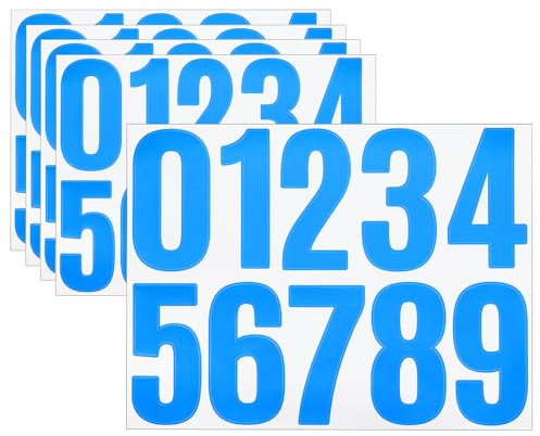 QUARKZMAN 5 Blätter Zahlen Aufkleber,0-9 Vinyl 10cm Wasserdichte Nummernaufkleber für Briefkasten, Schild, Fenster, Tür, Hausnummer, Blau