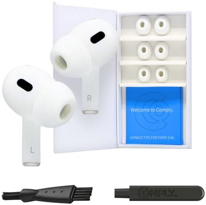 Comply TrueGrip Ersatz-Ohrstöpsel aus Memory-Schaum für Apple AirPods Pro 1 und 2, verbesserter Komfort, sichere Passform, hervorragende Geräuschisolierung, Entfernungs- und Reinigungswerkzeug, Weiß