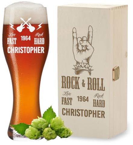 polar-effekt Weizenglas 0,5 L und Holzkiste Geschenk-Set mit Gravur für Männer - Personalisiertes Geburtstagsgeschenk - Biergeschenk zum Vatertag - Ideal für Weißbier