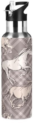Bouteille d'eau isotherme en acier inoxydable avec paille Motif chevaux de course