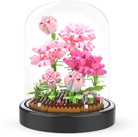 Flower Building Kit with LED Lighting Roses Flower Building Set with Cover Botanical Building Blocks Birthday Mini Bricks Valentines Day Gift for Adult Girlfriend Wife (Carnation)